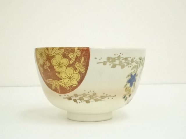 Sey193京焼 加藤松香 菊桐絵 茶碗 茶道具 共箱 新品 未使用保管品